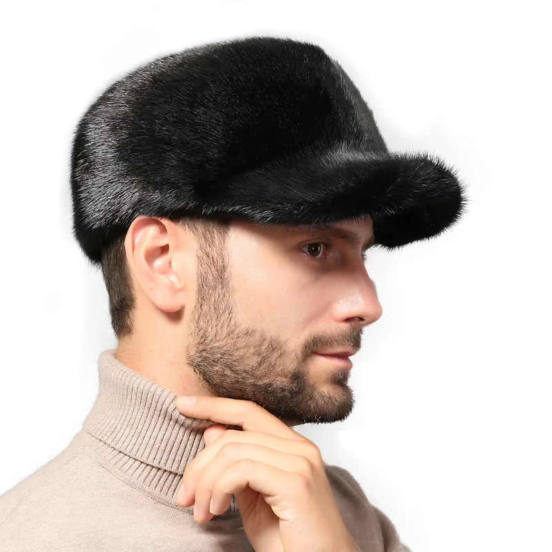 Luxury Winter Man Top Real Mink Fur Bomber Hat Male Genuine Marten Head Warm Black/Brown Caps Best Gift For Dad Gorras