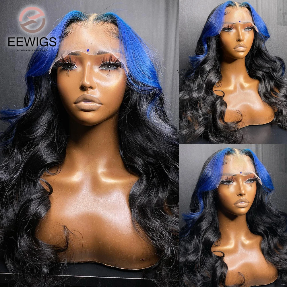 

Body Wave Synthetic 30 Inch Blue Black Colored Heat Resistant 13x4 Lace Front Cosplay Wigs For Black Women With Baby Hair