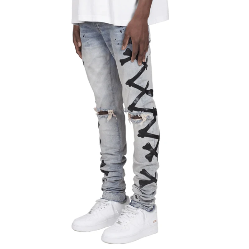 Ripped Jeans Men Fashion Printed  Casual Pants Skinny Slim Fit Denim Trousers Jogger Hip Hop Streetwear Jeans for Men
