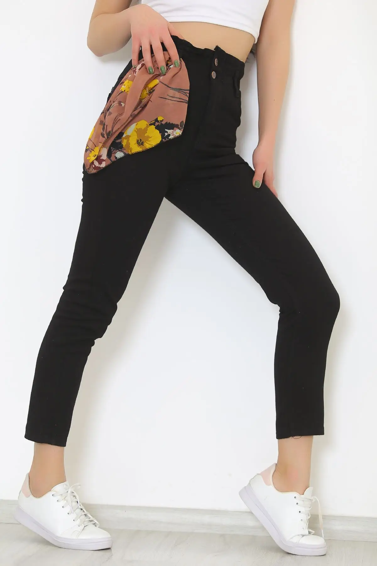 Women's Black Waist Elasticized Jeans Pants New Season Free Shipping