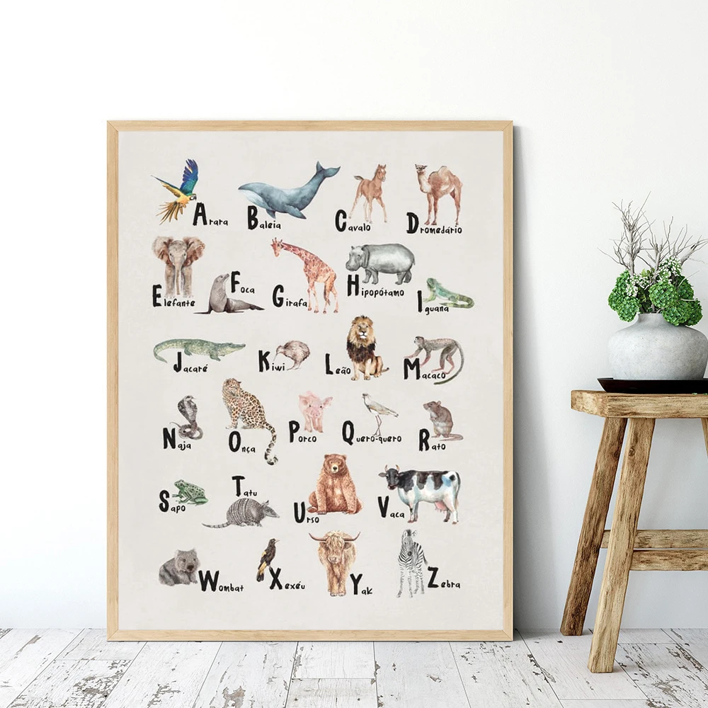 

Nursery Animals ABC Alphabet Poster Wall Art Canvas Painting Print Playroom Pictures New Baby Girls Gift Kids Room Home Decor