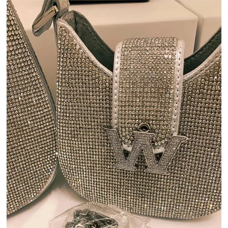 2023 Bling Rhinestone Party Purse Famous Luxury Half Moon Quality Evening Bags For Women