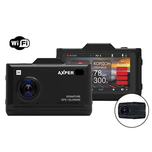 DVR with radar detector axper combo hybrid 2CH WiFi 2 cameras GPS GLONASS |