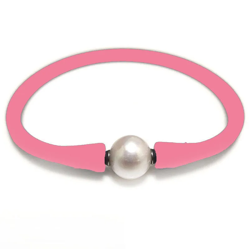 6 дюймов 10-11 мм натуральный круглый жемчужный каучуковый силиконовый браслет