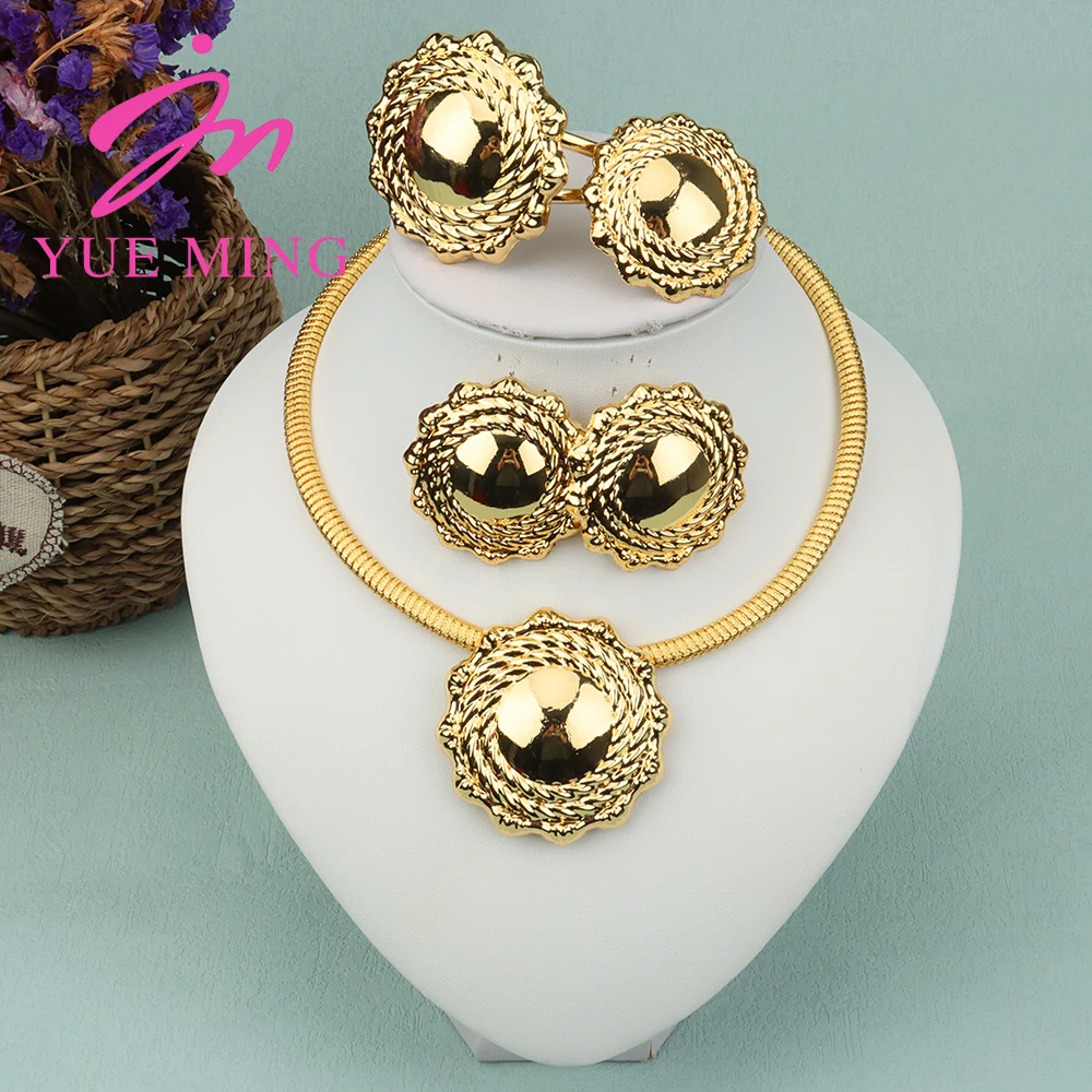 

Round Earrings and Necklace Set for Women Dubai African Gold Plated Jewelry Set for Bride Wedding Party Luxury Quality Jewelry