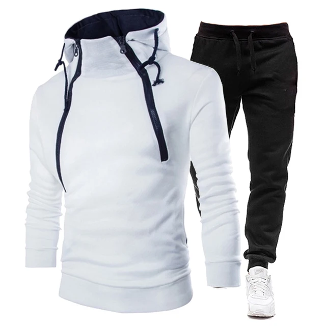 

Men Fleece Jogging Suits Autumn Winter Warm Zipper Hoodies and Sweatpants 2pcs Set Casual Hooded Pullover Tracksuits