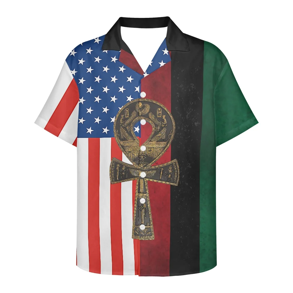 Polynesia Hawaii Summer 2022 Men Shirts American Statue of Liberty Print Clothing Plus Size Short-Sleeved V Neck Men's Shirts