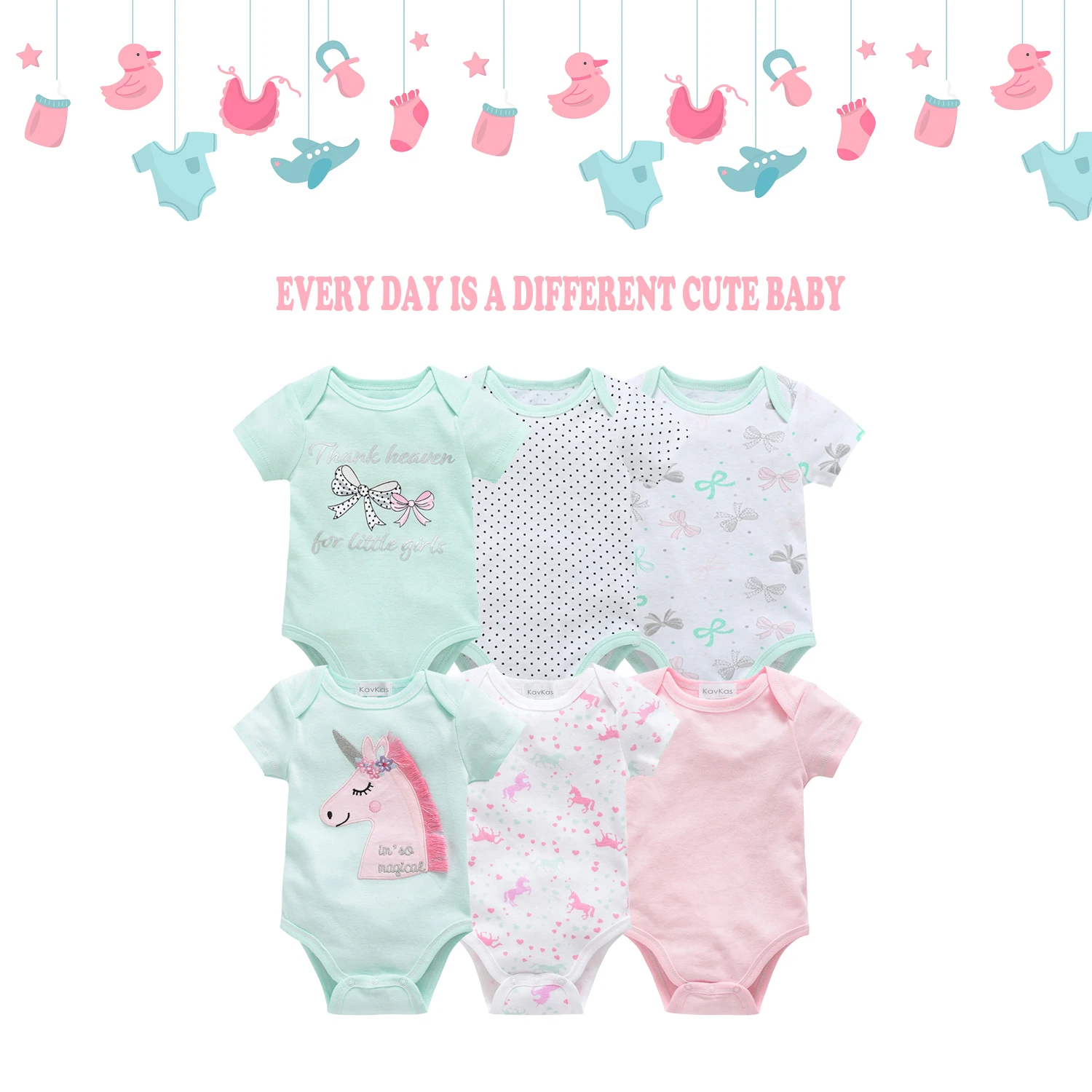 

Kavkas 6 шт./компл. Новая летняя одежда с единорогом для маленьких девочек хлопковая Детская одежда детское боди костюм комбинезон для новорожд...