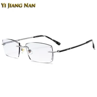 men luxury fashion titanium optical glasses frame diamond trimmed rimless tint color lens lightweight eyeglasses male eyewear