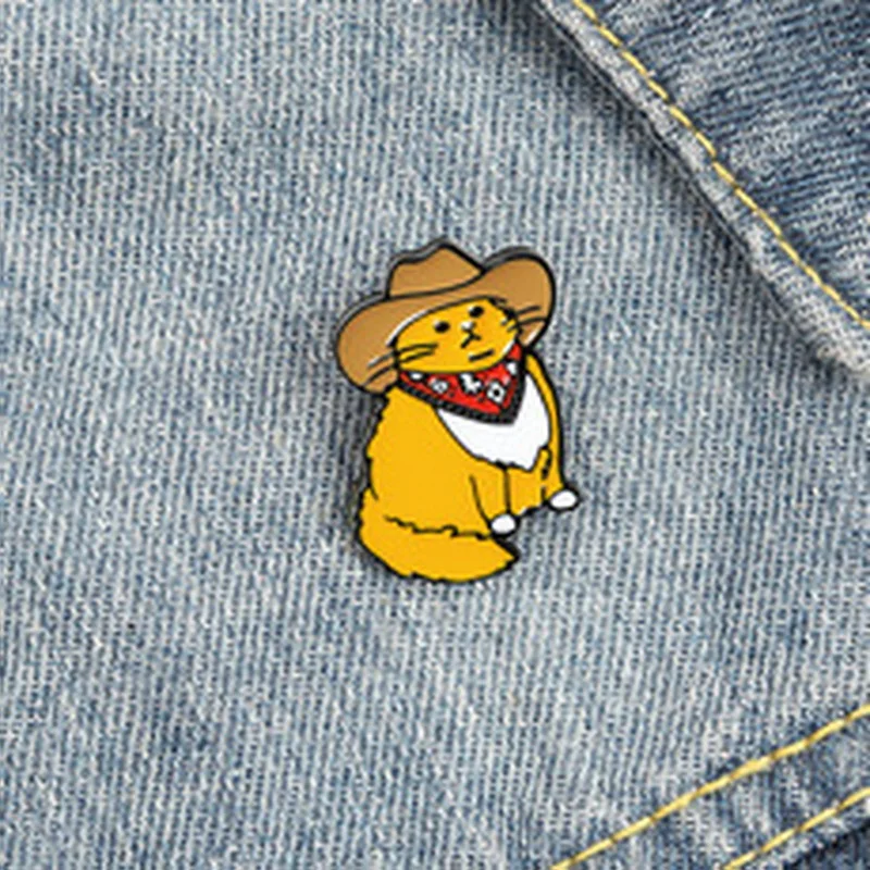 

Cowboy Cats Enamel Pin Custom Funny Animal Hat Brooches Shirt Lapel Bag Cute Badge Cartoon Kitten Jewelry Gift for Kids Friends
