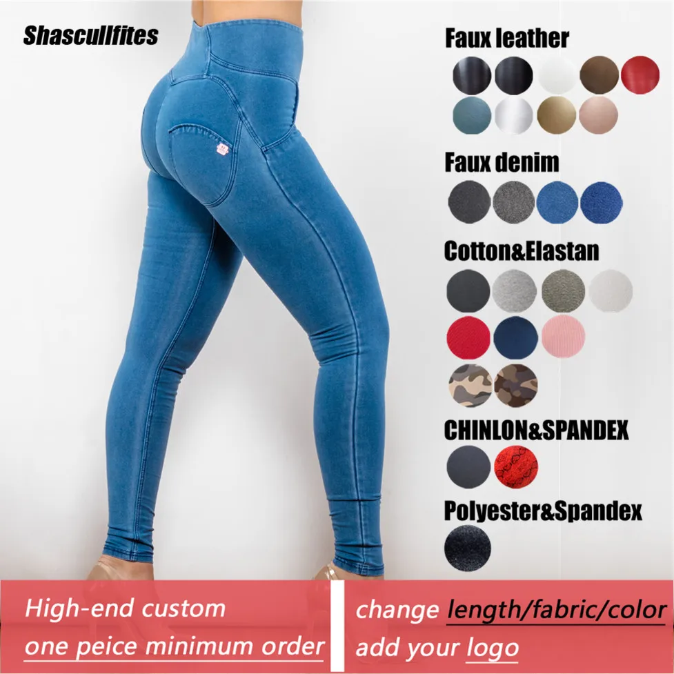 Shascullfites Tailored Push Up Jeans Denim Blue Elastic High Rise Vintage Jeans Streetwear Logo Custom