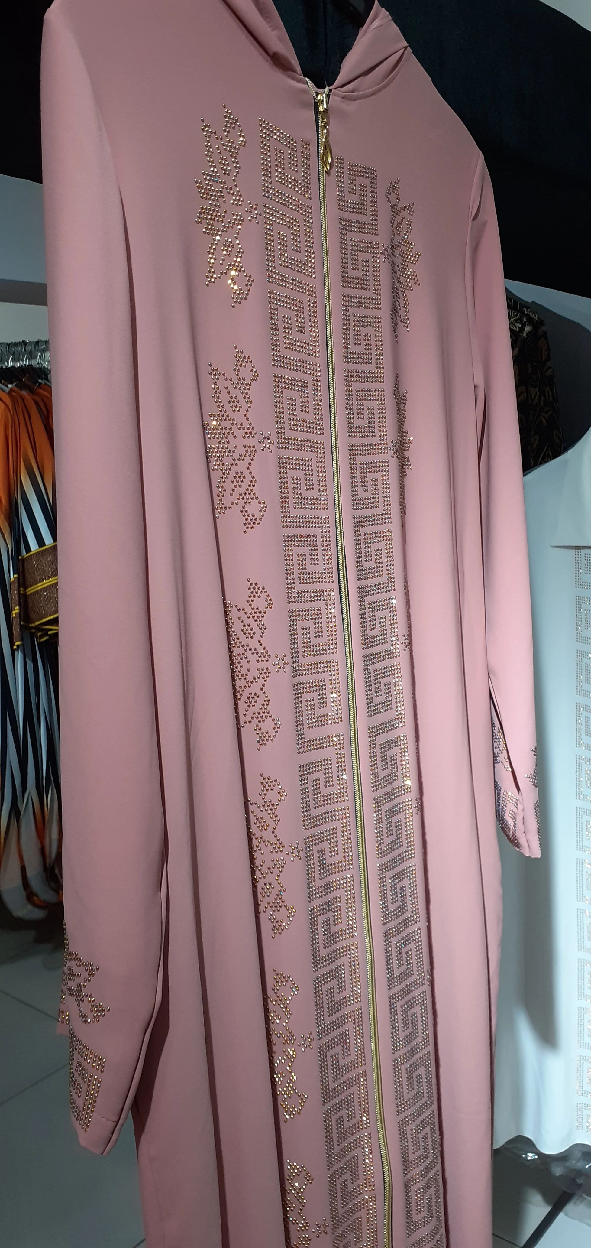 Abaya Dress Printed African Dubai Kaftan Hijab Long Sleeve Fashion Women's Clothing Casual Pink Dresses Fashion Dresses 145 CM