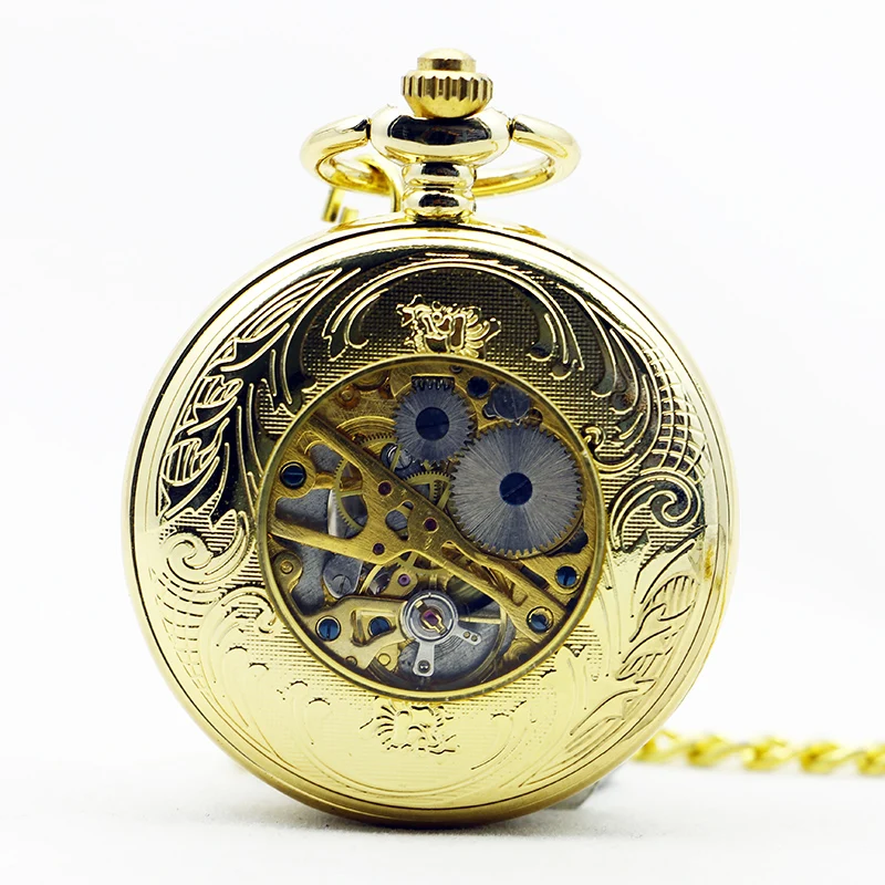 High Quality Luxury Mechanical Pocket Watches Personalised Vintage Charm Gold Skeleton Hand Wind Fob Watches relógio de bolso