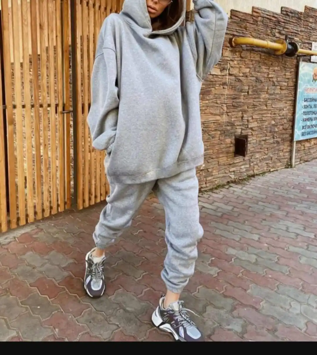 Женский спортивный костюм на флисе повседневная толстовка с капюшоном штаны