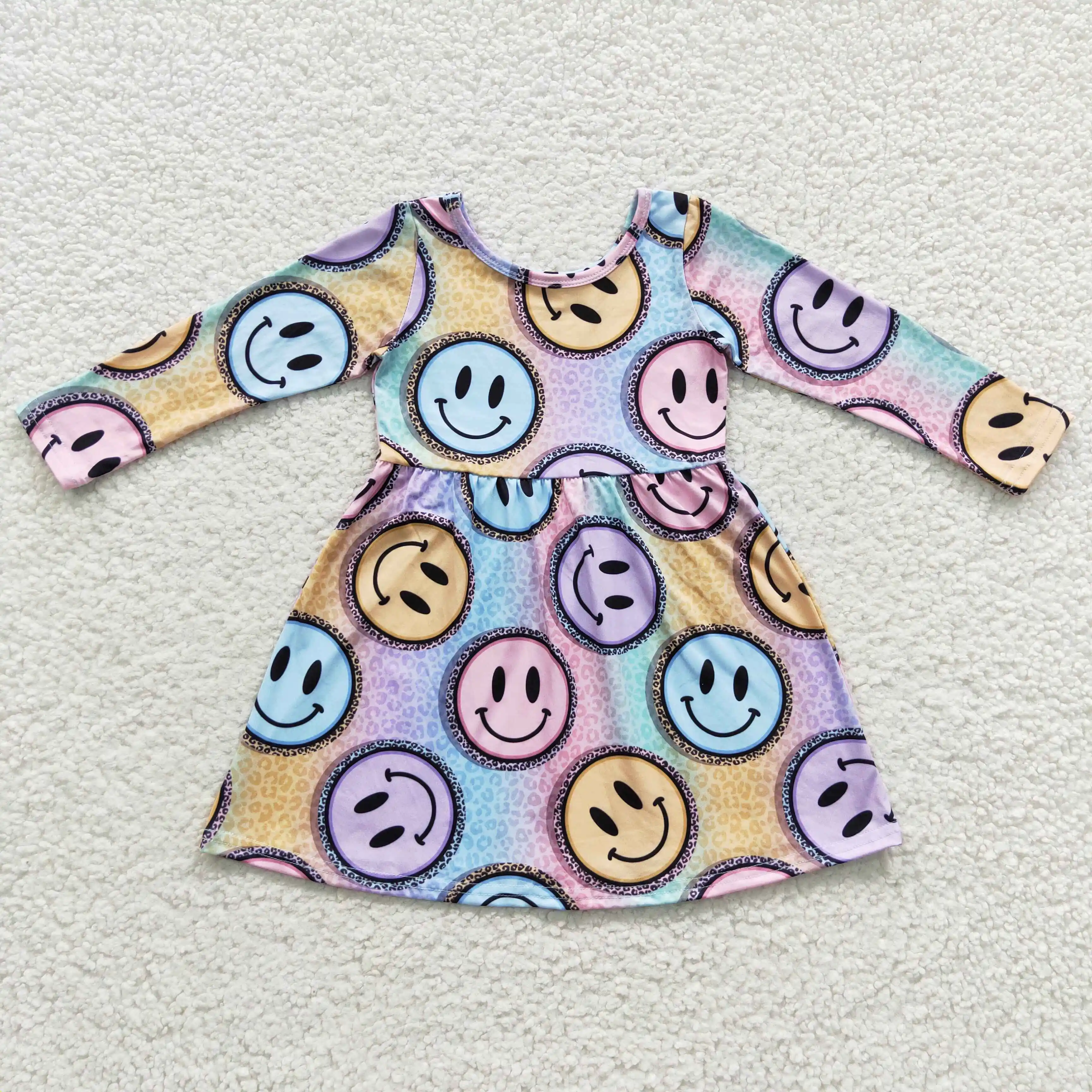 

Best-selling style long sleeve smile dress kids clothing wholesale kids dresses for girls free shipping
