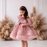 rose gold sequined flower girl dresses gitter long sleeve short little kids birthday pageant wedding gowns