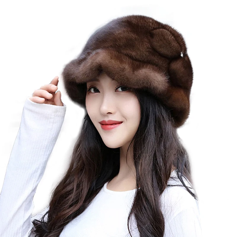 Winter Fur Hats For Women Mink Fur Hat Ladies Russian Women's Headband Outdoor Winter Hat Earmuff Ski Cap Keep Warm Real Fur Hat