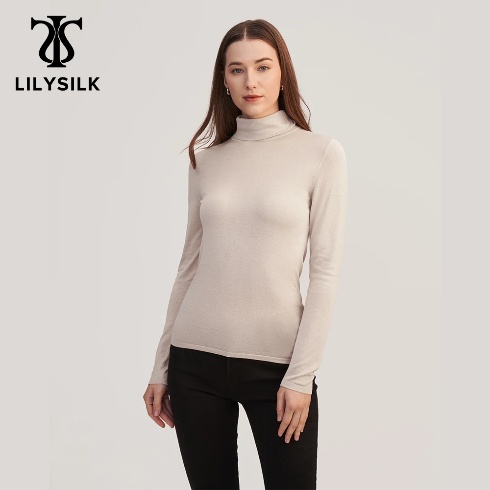 

Шелковая трикотажная футболка LILYSILK, новые осенние женские базовые Топы, женская зимняя футболка с длинным рукавом и круглым вырезом, беспла...