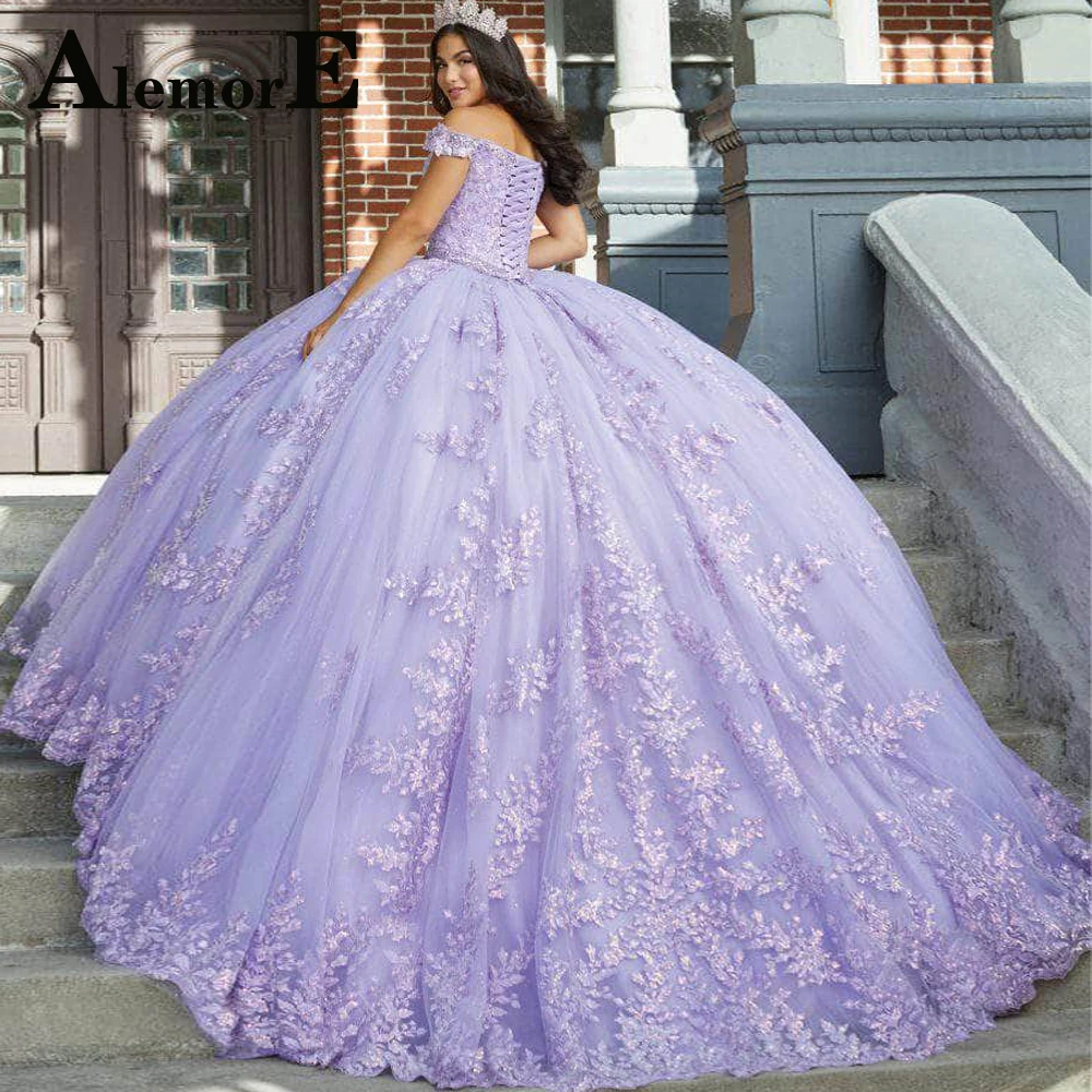 

Alemore Graceful Ball Gown Quinceanera Dresses Appliques Pleat Off the Shoulder Lace Up Sweetheart Personalised Abendkleider