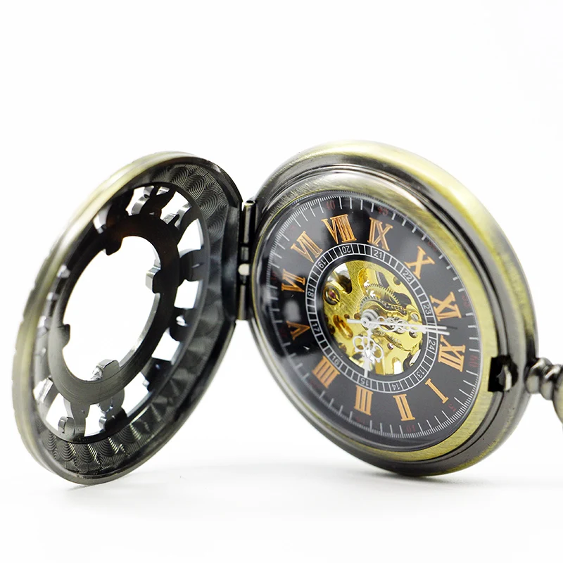 Retro Bronze Steampunk Automatic Mechanical Pocket Watch Vintage Hand-Winding Antique Accessory Chain Fob Clock Souvenir Gift
