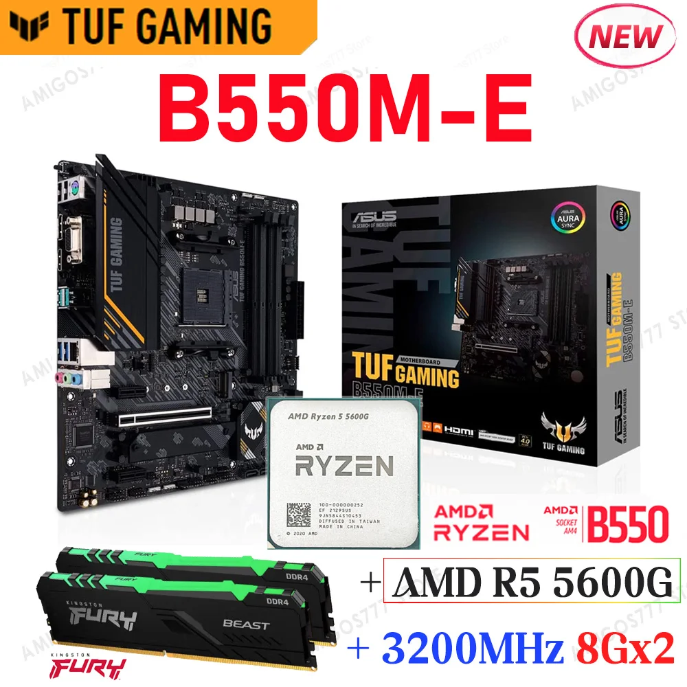 

AMD 5600G Ryzen 5 Processor With ASUS TUF GAMING B550M-E DDR4 Socket AM4 Motherboard Kingston 3200MHz 8GBx2PCS RGB Memory Combo