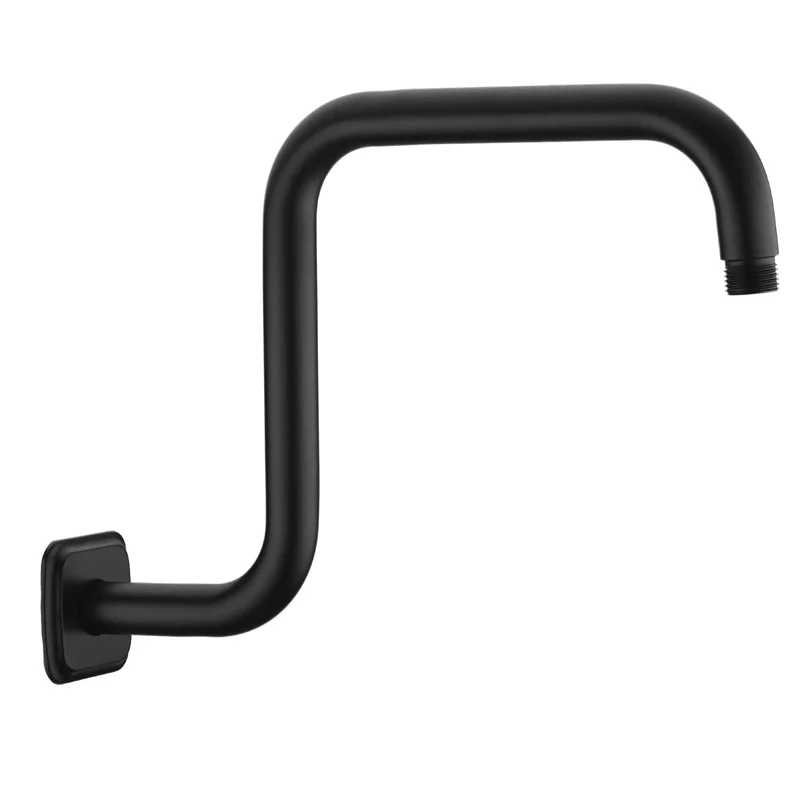 13 Inch Shower Arm with Flange S-Shape Stainless Steel Fixed Shower Head Replacement Pipe Arm, Brushed Nickel/Black/Chrome