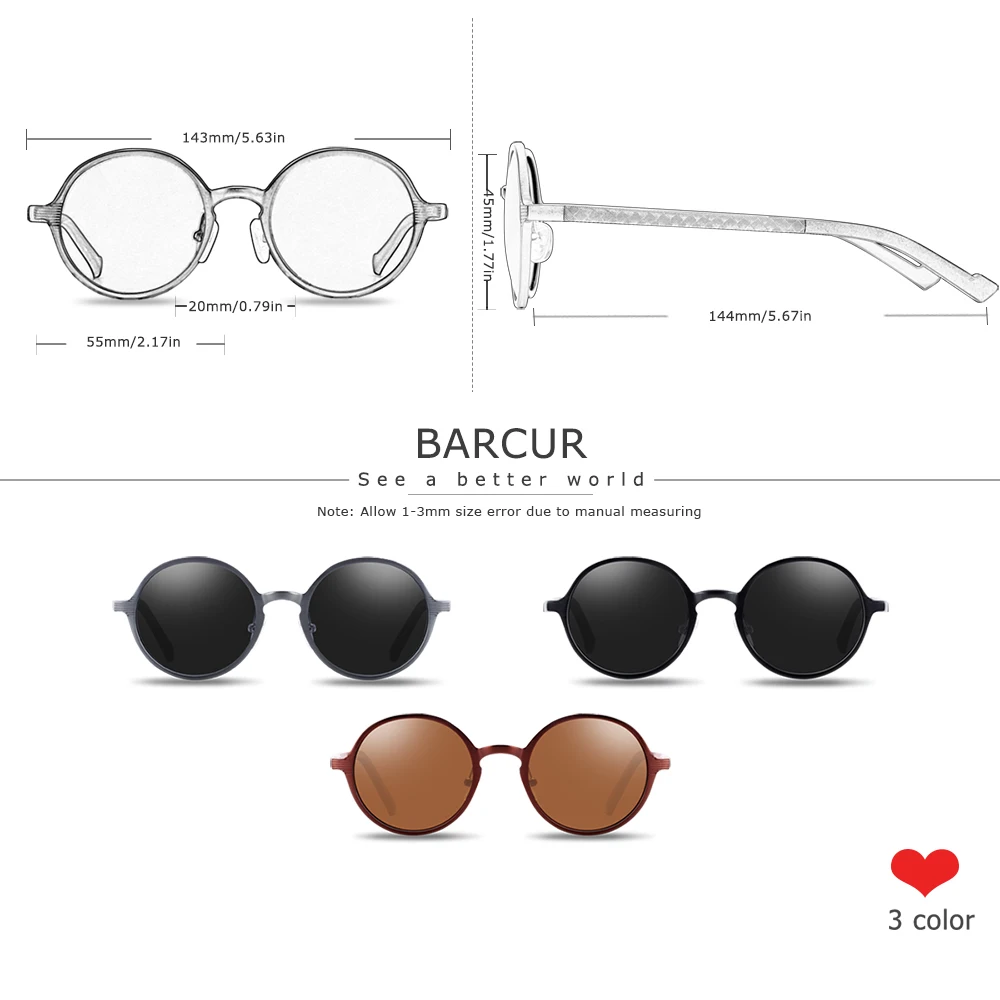 BARCUR Hot Black Goggle Male Round Sunglasses Luxury Brand Men Glasses Retro Vintage Women Sun Glasses UV400 Eyewear 5