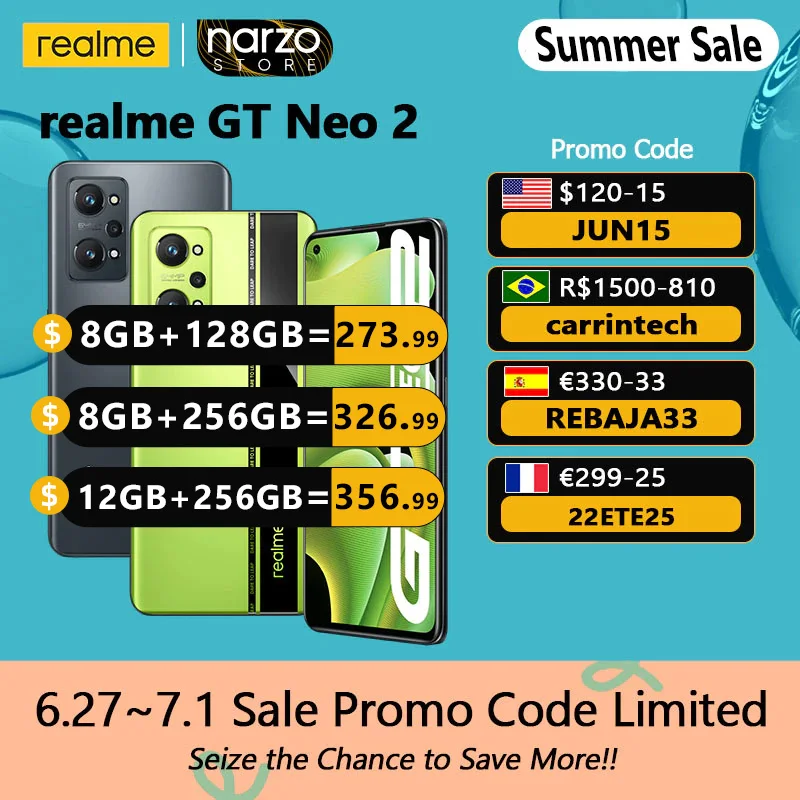  Смартфон realme GT Neo 2, Snapdragon 870 восемь ядер, 128 ГБ/256 ГБ, экран 6,62 дюйма, 120 Гц 