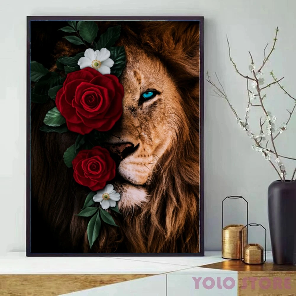 

Lion and Flowers Fox and Tree Diamond Painting 5D DIY Art New Cross Stitch Kits Home Decor Mosaic Picture Crafts Gift