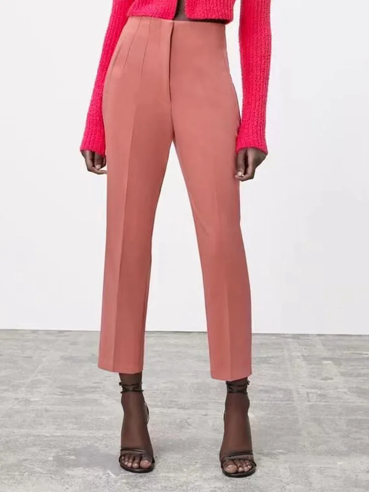 

Zach AiIsa counter quality summer new women's temperament all-match casual pocket stitching texture high waist straight pants