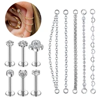 aoedej 9pc 16g chain piercing jewelry helix conch cartilage piercings gold earring tassel jewelry earring decorate chains women
