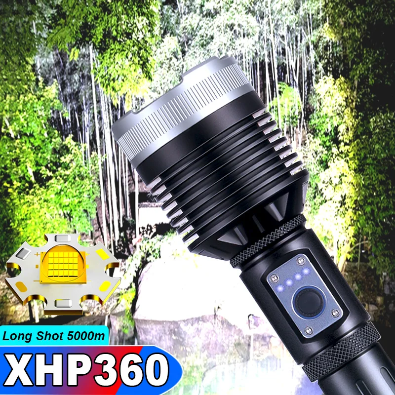 

Мощный светодиодный фонарик 5000 метров с зарядкой от USB, поисковые прожекторы XHP360, яркие светодиодные тактические фонарики 000 лм