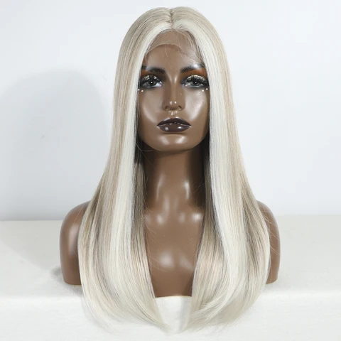 Благородный синтетический кружевной передний парик, прямые Детские волосы, 613 Боб, парик из синтетических волос, 22 дюйма, парик блонд Боб с эффектом омбре для женщин, парик для косплея
