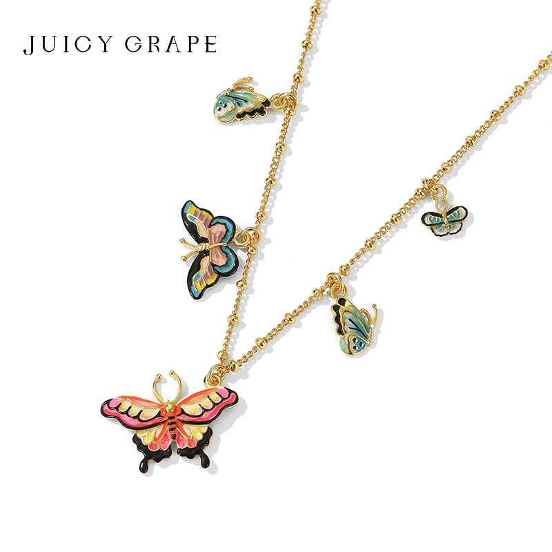 Ожерелье с подвеской в виде бабочки эмалью и виноградом