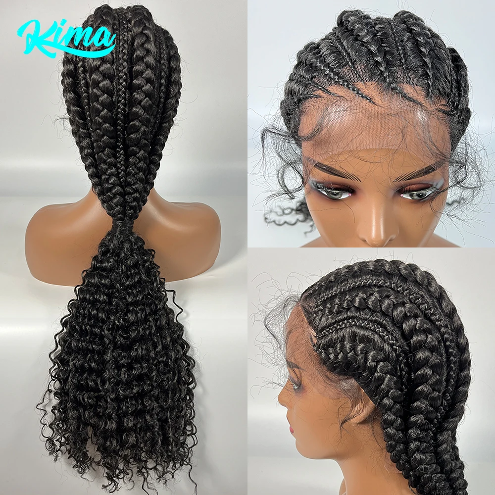 Synthetic Hair Braided Ponytail Lace Front Wigs Kinky Curly Frontal with Baby Hair for Afro Women Cornrow Box Braided Wigs