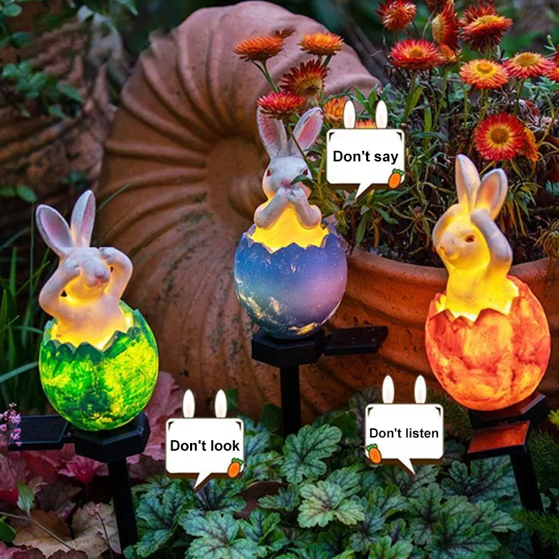 

LED Solar Rabbit Figurine Ground Inserted Lights Waterproof Resin Rabbit Eggshell Lamp Outdoor Courtyard Garden Villa Lawn Decor