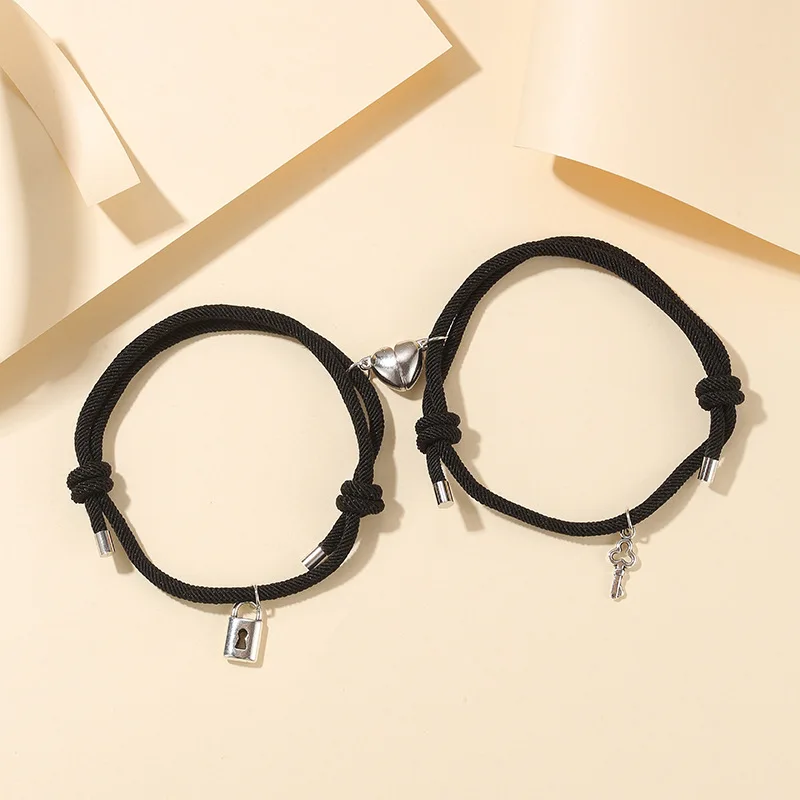 

Charm Heart Key Lock Magnetic Couple Bracelet for Women Lover Handmade Woven Rope Knot Wedding Valentine's Day Gifts Jewelry