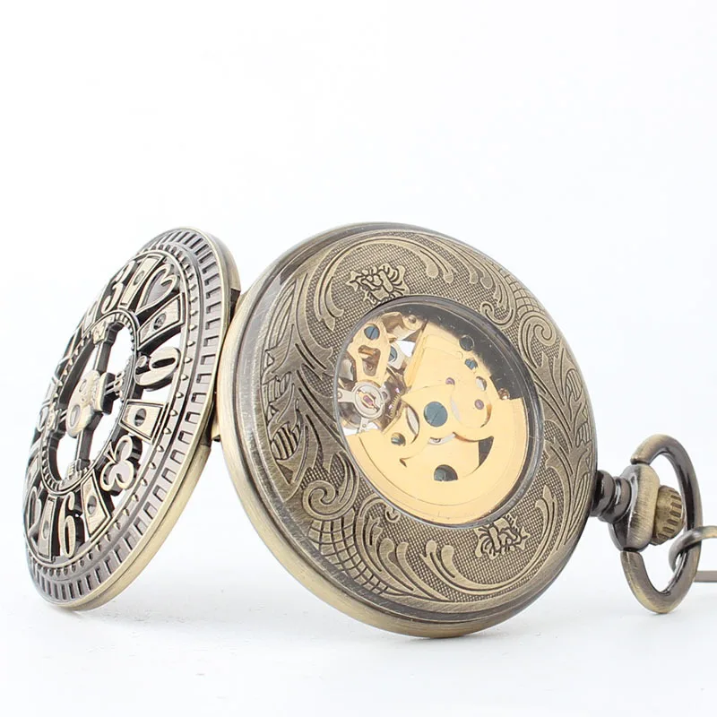 Personalised Hollow Poker Arabic Numeral Cover Pocket Watch Vintage Mechanical Chain Hand Wind Simple Fob Watches