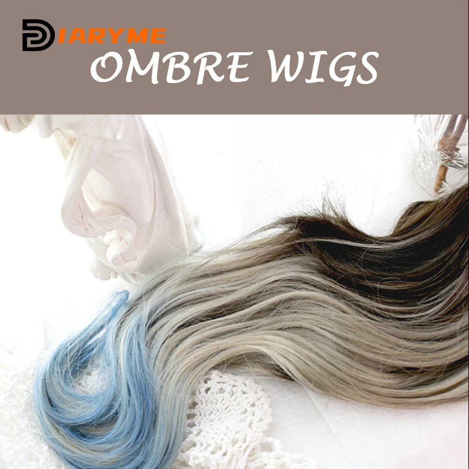 DIARYME Long Wavy Hair Synthetic Wig Girl Gradient Wig With Bangs Cosplay Lolita Party Heat-resistant Wigs