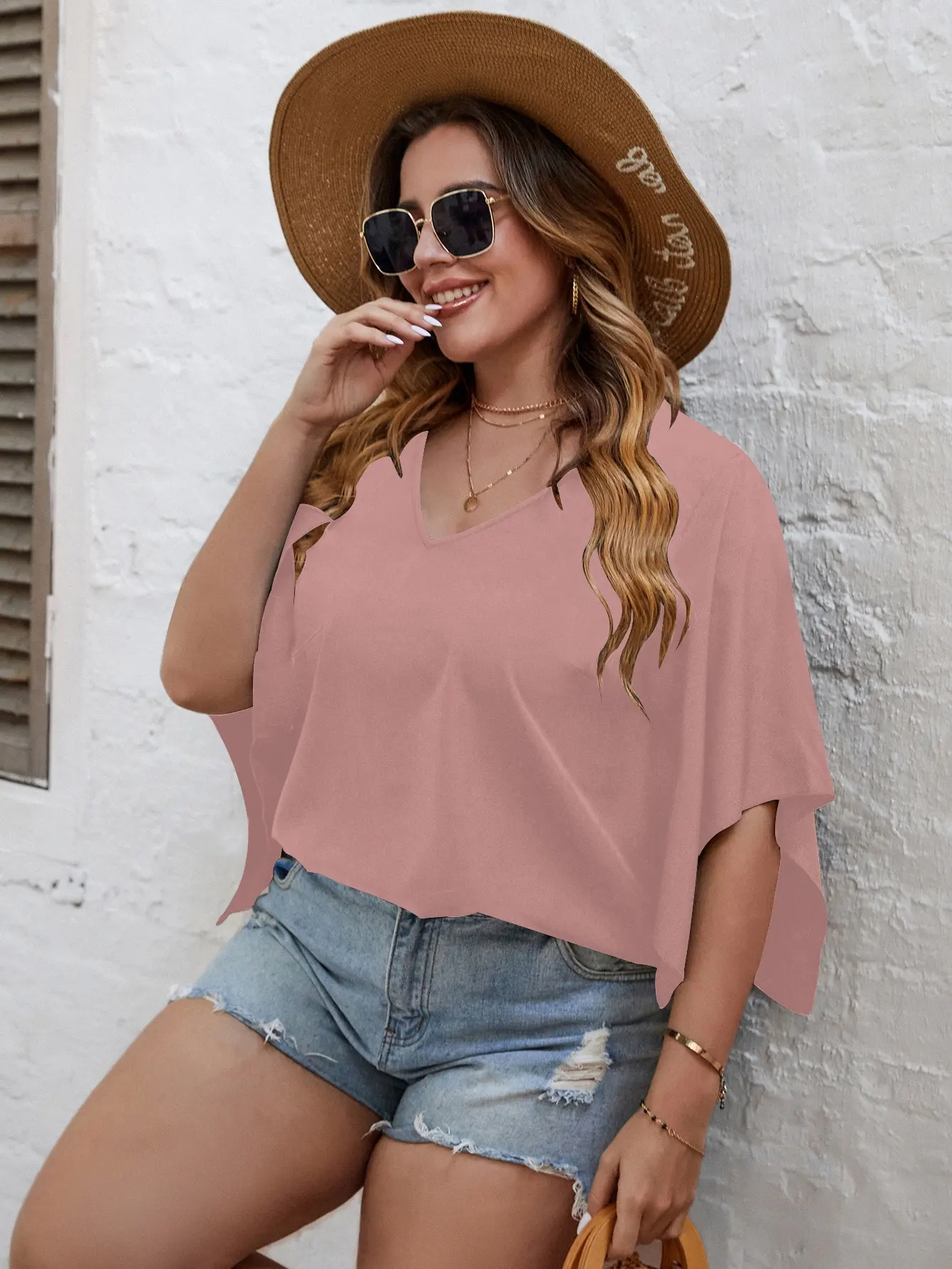 Pink Large Plus Size 4XL Tops Women 2022 Autumn V Neck Vintage Curvy T Shirts Half Sleeve Loose Casual Solid Ladies Blouses