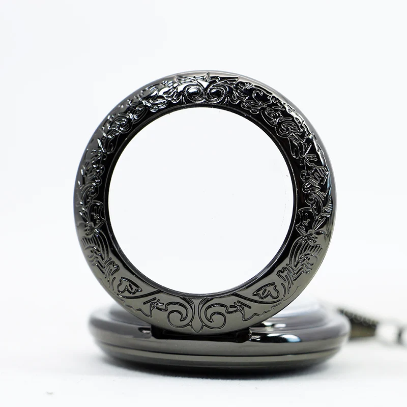 Vintage Charm Black Fashion Roman Number Mechacnical Steampunk Pocket Watch Women Man Necklace Pendant With Chain