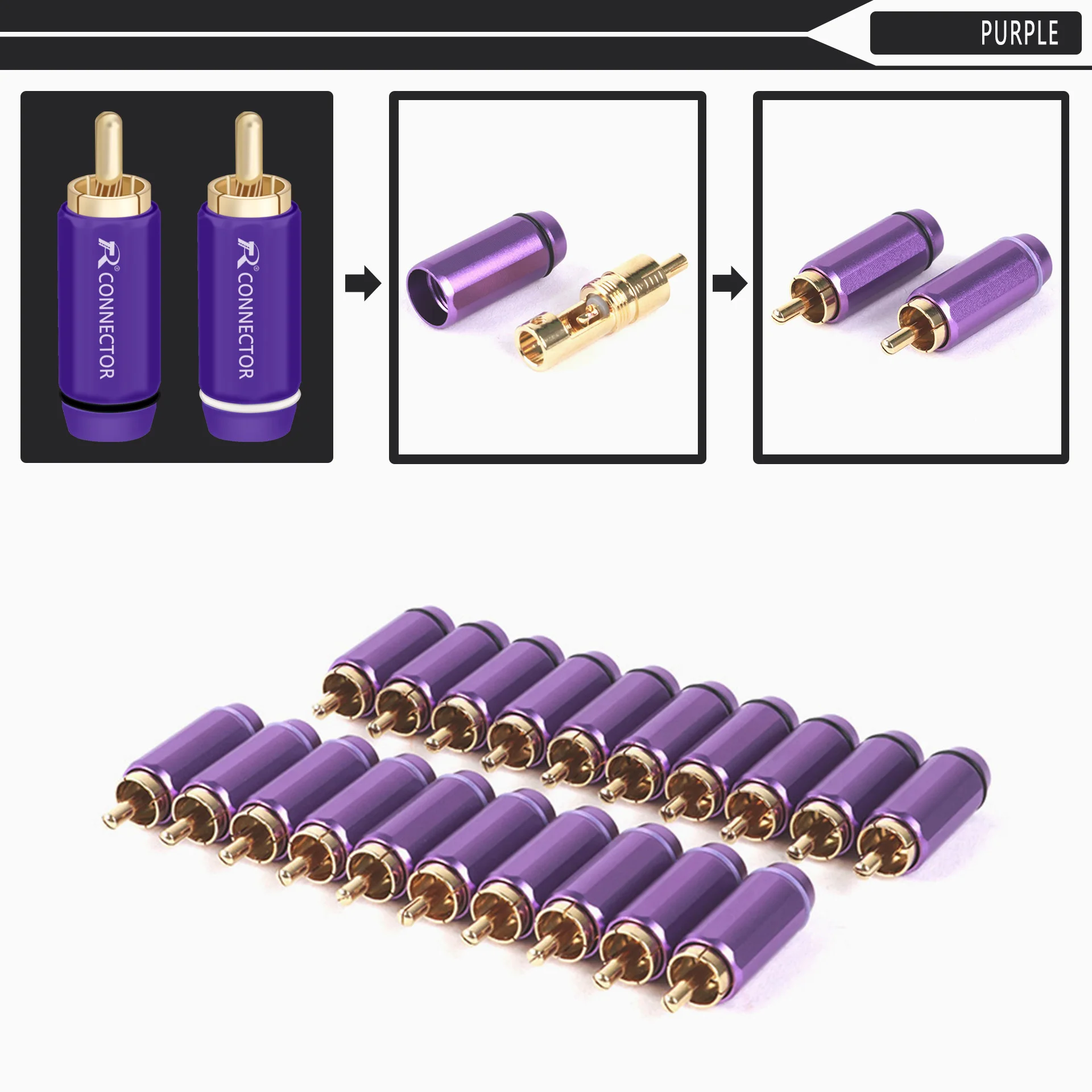 Адаптер RCA для аудиофонического динамика 24-каратная золотая медная вилка разъем