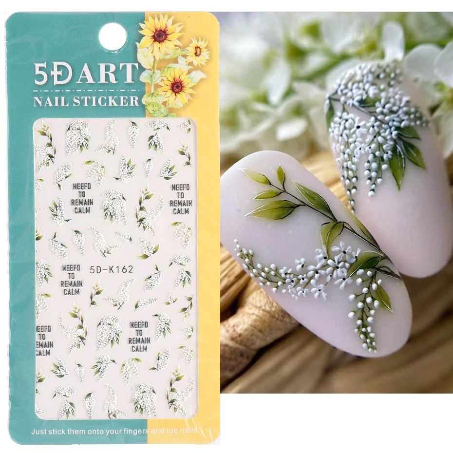 

1 лист белые цветы наклейки для ногтей кружево 5D наклейки тисненые цветочные дизайн ногтей слайдер японское Украшение Маникюр TR5D-K-2