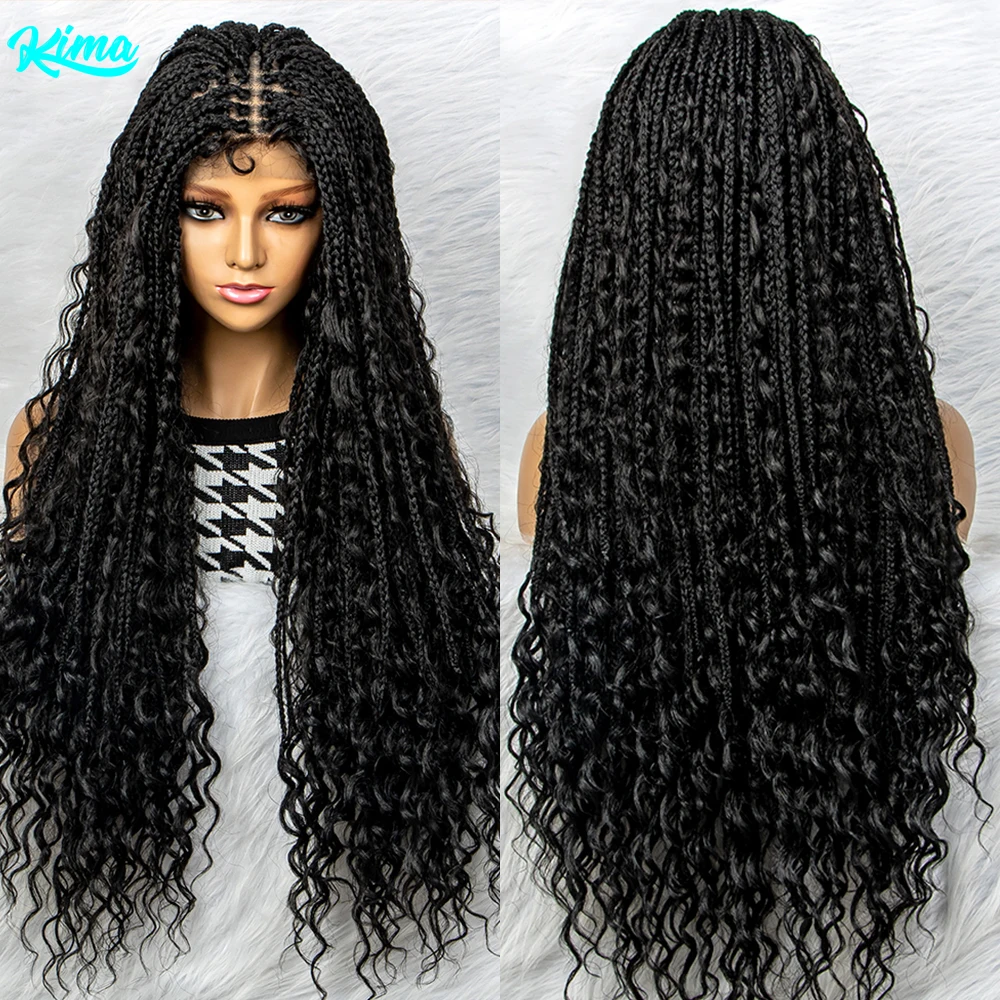 Synthetic Lace Front Wig Braided Wigs Braid African With Baby Hair Braided Lace Front Wigs Water Wave Wigs  32 inches