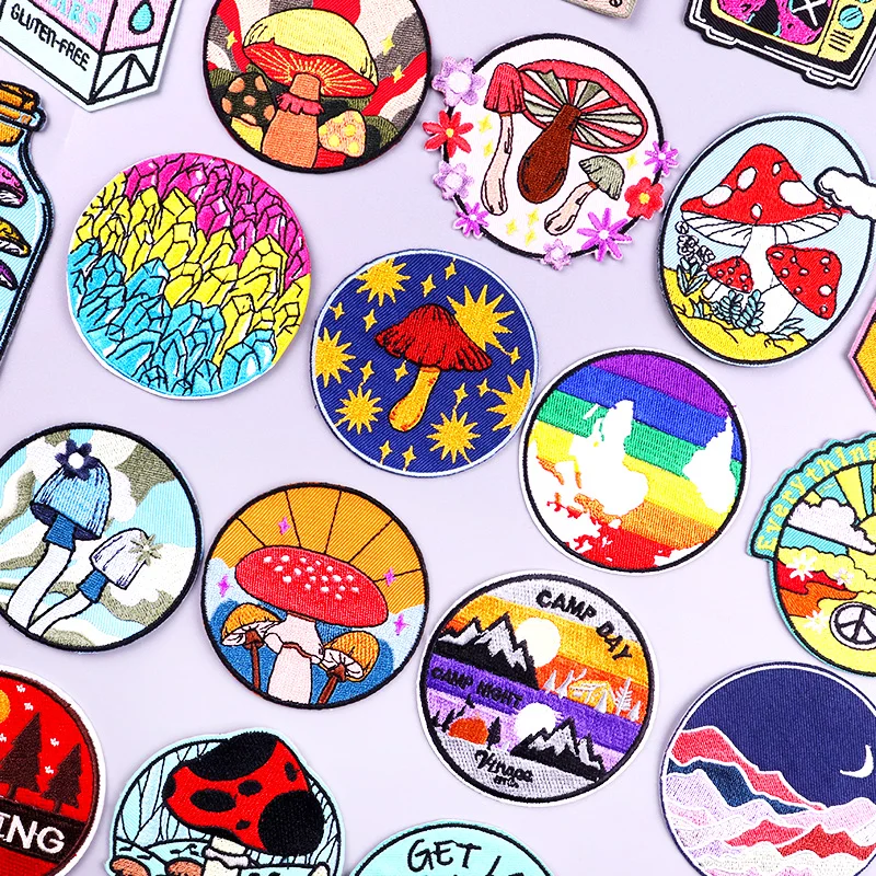 

Cartoon Iron On Embroidered Patches For Clothing ThermoAdhesive Patches Mushroom Badges Patches On Clothes Stickers DIY Sewing