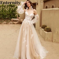 romantic puffy sleeves v neck wedding gown a line lace appliques bridal dresses 2022 sweetheart floor length vestidos de novia