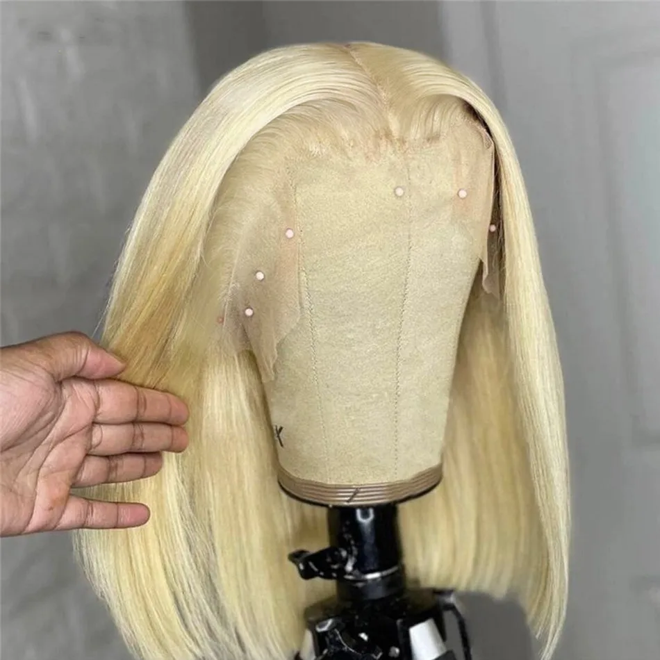 Miss Black Short Straight 613 Blonde Bob Wig 13x4 Lace Front Human Hair Wig Brazilian Remy Pre-plucked for Black Women