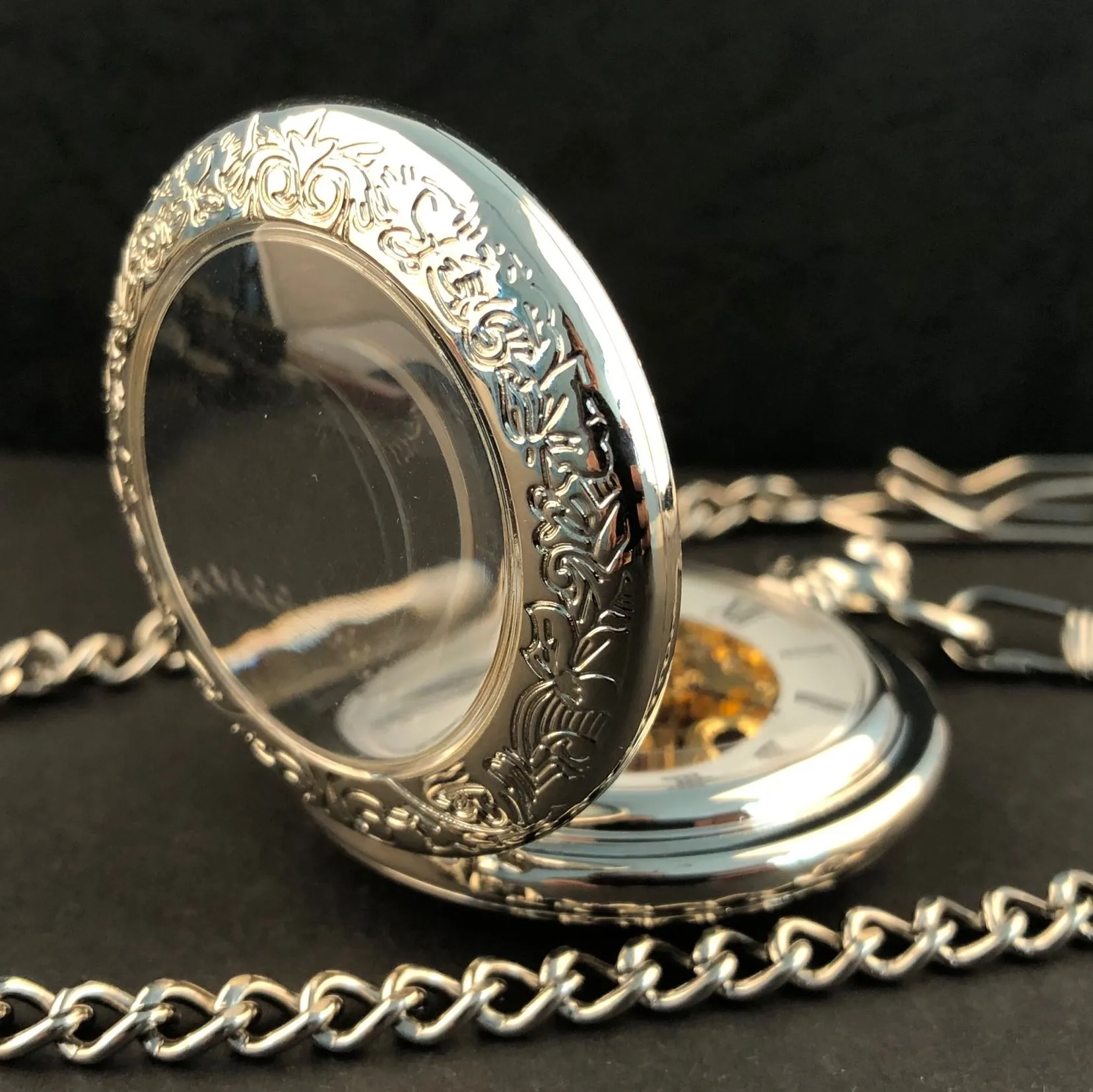 Unisex Fashion Silver Mechanical Pocket Watches For Women Personalised Pendant Necklace with Chain Clock PJX057