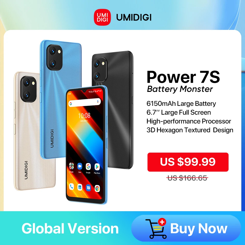 UMIDIGI Power 7S Android Smartphone Celular Unisoc T310 4GB 64GB 6.7