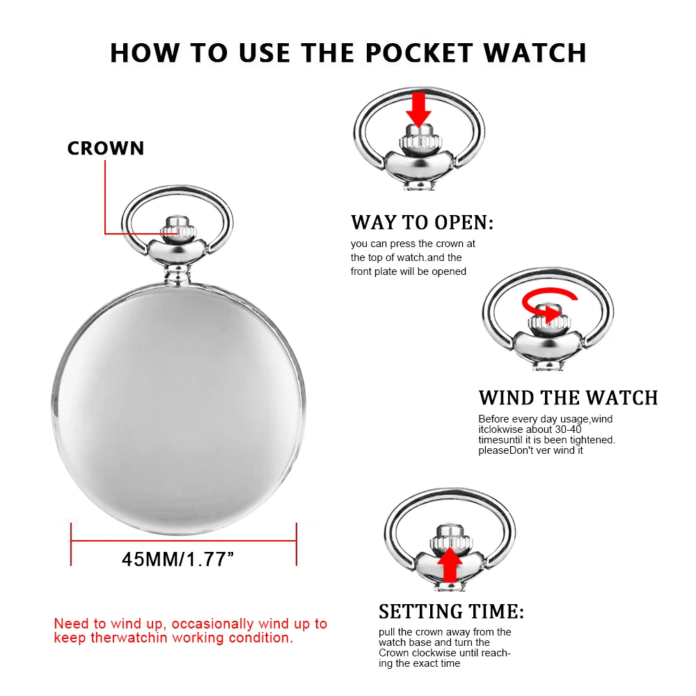 Silver 2 Sides Open Case Pocket Watches Mechanical Luxury Vintage Pocket&Fob Chain Watches Practical Popular Pendant Chain Clock